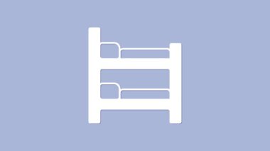 Beyaz Ranza yatak ikonu mor arkaplanda izole edilmiş. 4K Video hareketli grafik canlandırması.