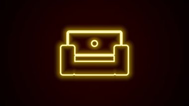 Parlayan neon hattı Armchair simgesi siyah arkaplanda izole edildi. 4K Video hareketli grafik canlandırması.