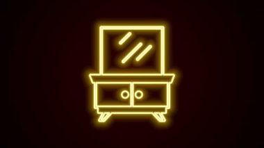Parlayan neon hattı giyinme masası simgesi siyah arkaplanda izole edildi. 4K Video hareketli grafik canlandırması.