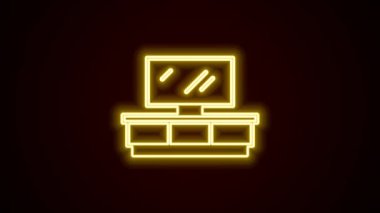 Parlayan neon hat TV masası simgesi siyah arkaplanda izole edildi. 4K Video hareketli grafik canlandırması.