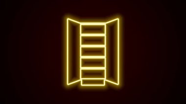 Parlayan neon çizgisi Gardırop simgesi siyah arkaplanda izole edildi. Dolap tabelası. 4K Video hareketli grafik canlandırması.