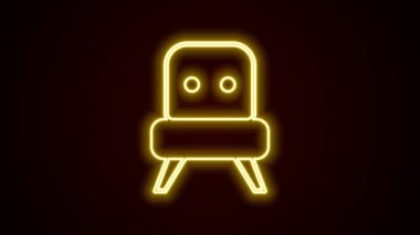 Parlayan neon hattı Armchair simgesi siyah arkaplanda izole edildi. 4K Video hareketli grafik canlandırması.