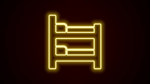 Glowing Neon Line Bunk Bed Icon Isolated Black Background Video — Stock Video