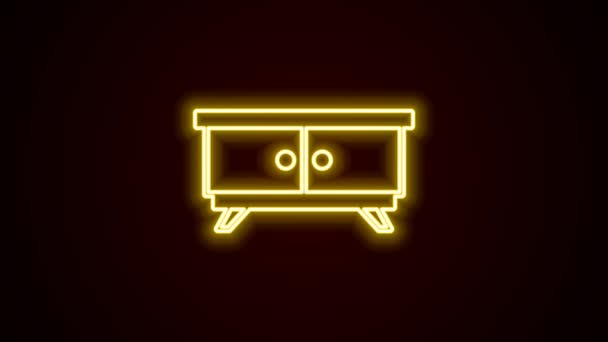 Świecąca Neonowa Linia Ikona Stolika Nocnego Meble Izolowane Czarnym Tle — Wideo stockowe