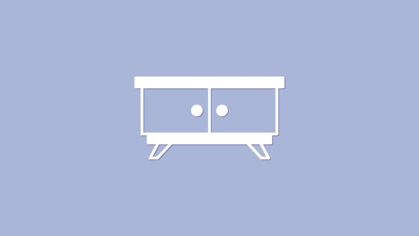 Ícone Mesa Cabeceira Móveis Brancos Isolado Fundo Roxo Animação Gráfica — Vídeo de Stock