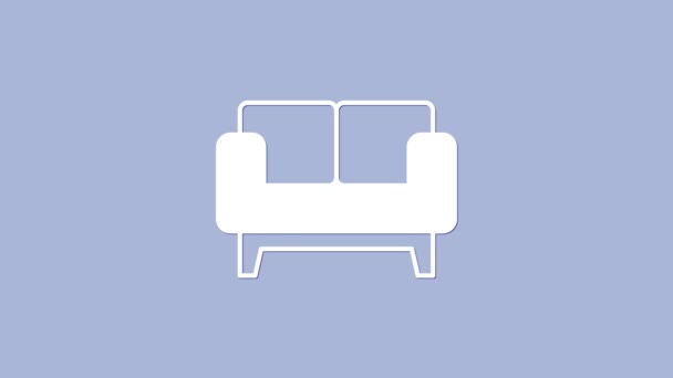 Witte Sofa Icoon Geïsoleerd Paarse Achtergrond Video Motion Grafische Animatie — Stockvideo