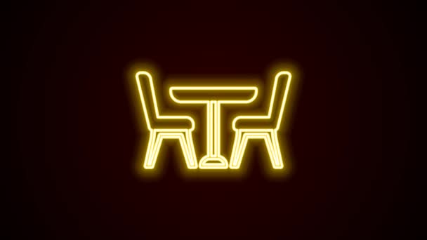 Świecący Neon Linii Drewniany Stół Ikoną Krzesła Izolowane Czarnym Tle — Wideo stockowe