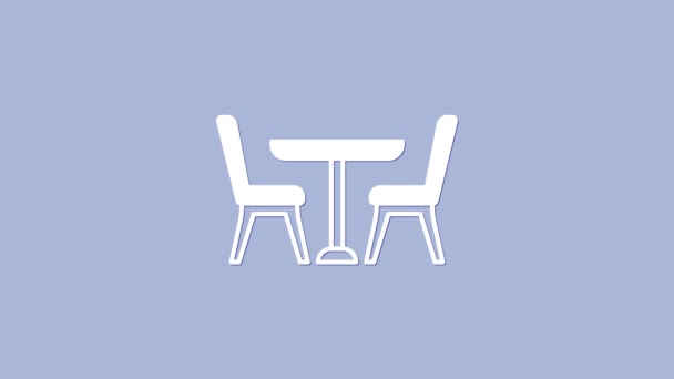 Biały Drewniany Stół Ikoną Krzesła Izolowane Fioletowym Tle Animacja Graficzna — Wideo stockowe