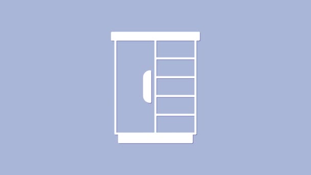 Icona Armadio Bianco Isolato Sfondo Viola Cartello Dell Armadio Animazione — Video Stock
