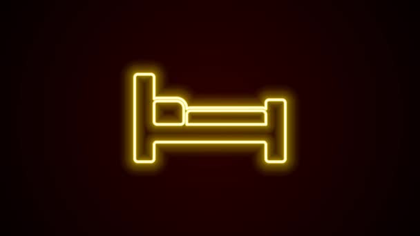 Leuchtende Neon Linie Bett Symbol Isoliert Auf Schwarzem Hintergrund Video — Stockvideo