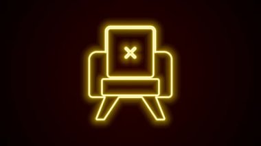 Parlayan neon hattı Armchair simgesi siyah arkaplanda izole edildi. 4K Video hareketli grafik canlandırması.