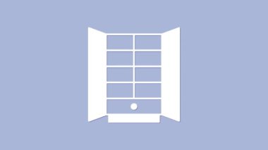 Beyaz Gardırop simgesi mor arka planda izole edilmiş. Dolap tabelası. 4K Video hareketli grafik canlandırması.