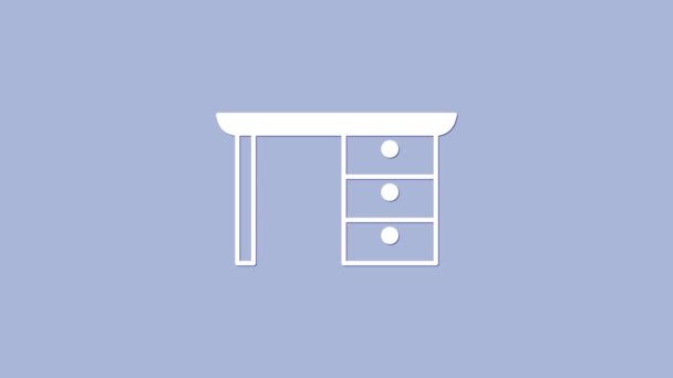 Icono Escritorio Oficina Blanco Aislado Sobre Fondo Púrpura Animación Gráfica — Vídeo de stock