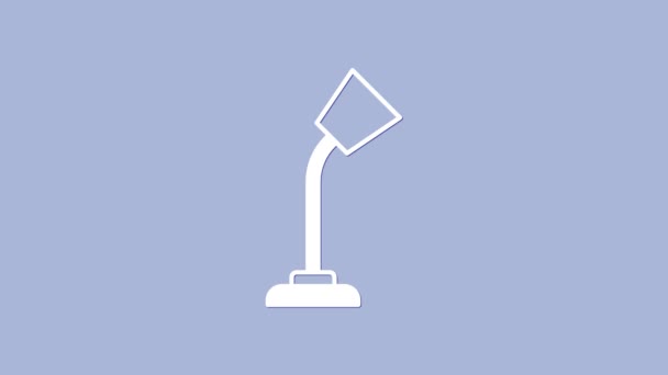 Icono Lámpara Mesa Blanca Aislada Sobre Fondo Púrpura Animación Gráfica — Vídeos de Stock