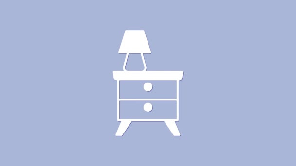 Biały Meble Szafka Nocna Ikoną Lampy Izolowane Fioletowym Tle Animacja — Wideo stockowe