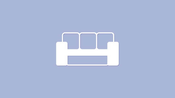 White Sofa Icon Isolated Purple Background Video Motion Graphic Animation — Stock Video