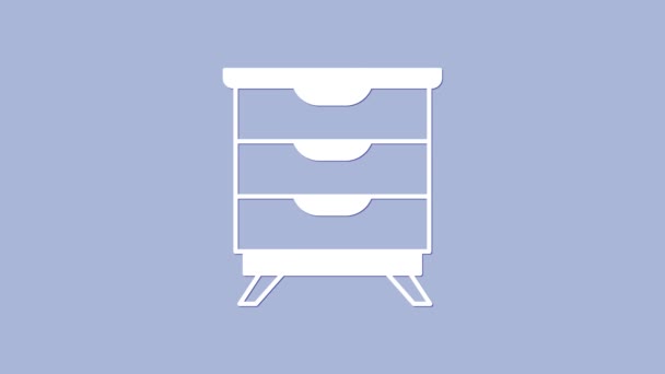 Белая Мебель Значок Тумбочки Изолированы Фиолетовом Фоне Видеографическая Анимация — стоковое видео