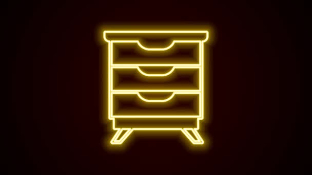 Glowing Neon Line Furniture Nightstand Icon Isolated Black Background Video — Stock Video