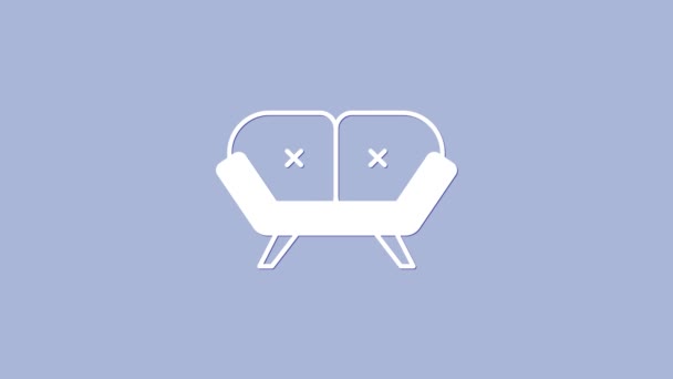 Ikona White Sofa Izolované Fialovém Pozadí Grafická Animace Pohybu Videa — Stock video
