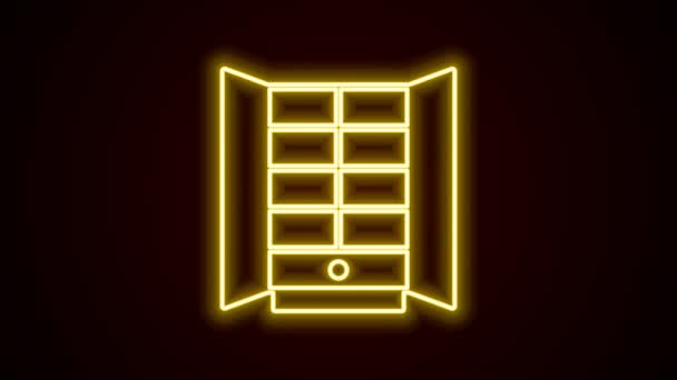 Glowing Neon Line Wardrobe Icon Isolated Black Background Cupboard Sign — Stockvideo