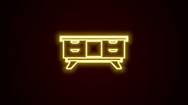 Leuchtende Neon Linie Tisch Stehen Symbol Isoliert Auf Schwarzem Hintergrund — Stockvideo
