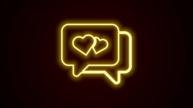 Parlayan neon hattı Heart konuşma balonu simgesinde siyah arkaplanda izole edildi. Sevgililer günün kutlu olsun. 4K Video hareketli grafik canlandırması.
