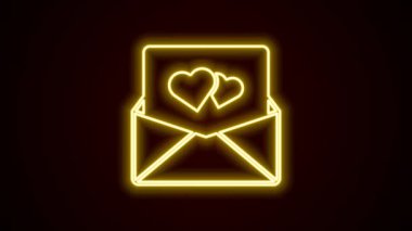 Parlayan neon hattı Zarfın içinde siyah arka planda Valentine 'ın kalp ikonu var. Mesaj aşkım. Aşk ve romantizm mektubu. 4K Video hareketli grafik canlandırması.