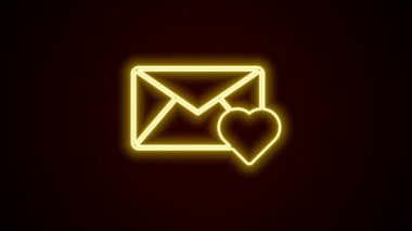 Parlayan neon hattı Zarfın içinde siyah arka planda Valentine 'ın kalp ikonu var. Mesaj aşkım. Aşk ve romantizm mektubu. 4K Video hareketli grafik canlandırması.
