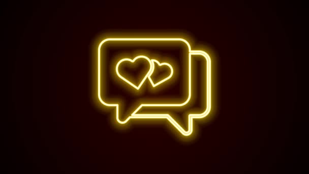 Glowing Neon Line Heart Speech Bubble Icon Isolated Black Background — стоковое видео