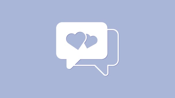 Corazón Blanco Icono Burbuja Del Habla Aislado Sobre Fondo Púrpura — Vídeo de stock
