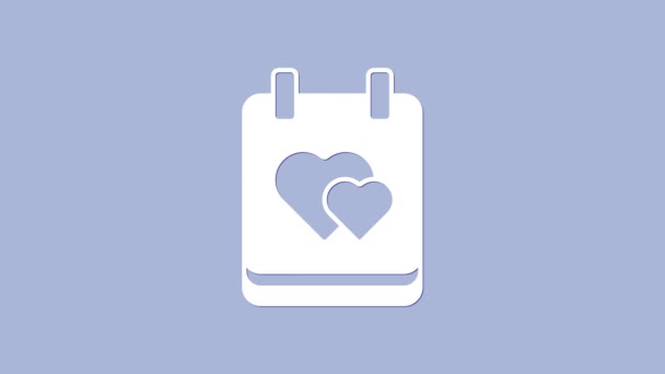 Bílý Kalendář Ikonou Srdce Izolované Fialovém Pozadí Valentýn Symbol Lásky — Stock video