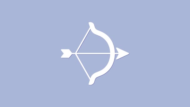 Arco Blanco Flecha Icono Aislado Sobre Fondo Púrpura Símbolo Cupido — Vídeo de stock