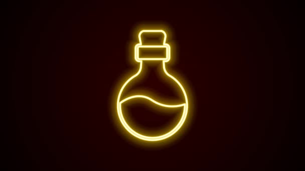 Glowing Neon Line Bottle Love Potion Icon Isolated Black Background — Stockvideo