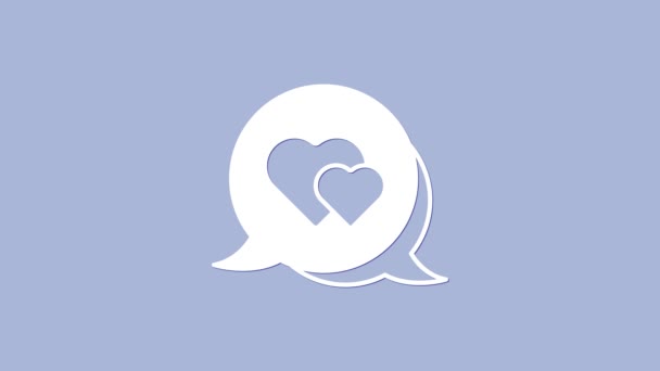 Corazón Blanco Icono Burbuja Del Habla Aislado Sobre Fondo Púrpura — Vídeos de Stock