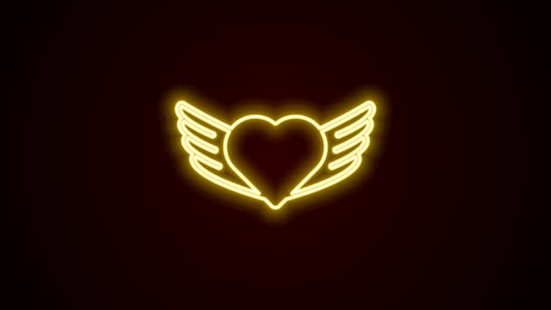 Glowing Neon Line Heart Wings Icon Isolated Black Background Love — Stockvideo