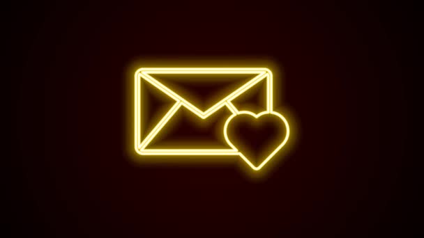 Λαμπερό Νέον Γραμμή Φάκελος Εικονίδιο Καρδιά Valentine Απομονώνονται Μαύρο Φόντο — Αρχείο Βίντεο