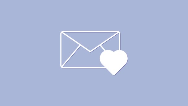 Λευκό Φάκελο Εικονίδιο Καρδιά Valentine Απομονώνονται Μωβ Φόντο Μήνυμα Αγάπης — Αρχείο Βίντεο