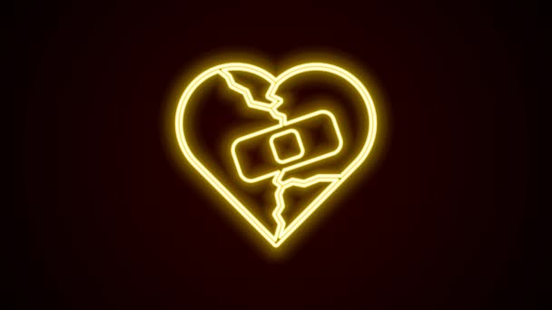 Glowing Neon Line Healed Broken Heart Divorce Icon Isolated Black — Stock Video