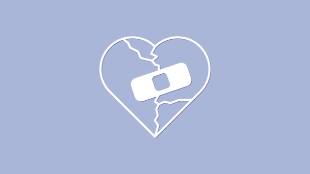 Білі Оздоровлені Розбиті Серця Або Ікона Розлучення Ізольовані Пурпуровому Тлі — стокове відео