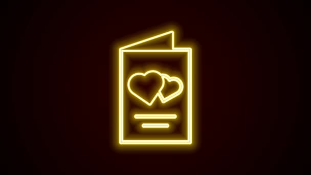 Glowing Neon Line Valentines Day Flyer Heart Icon Isolated Black — Stock Video