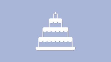 Mor arkaplanda izole edilmiş beyaz düğün pastası ikonu. 4K Video hareketli grafik canlandırması.