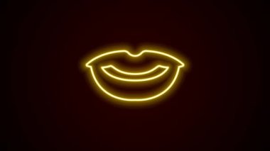 Parlayan neon çizgisi gülen dudaklar simgesi siyah arkaplanda izole edilmiş. Gülümse. 4K Video hareketli grafik canlandırması.