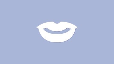 Mor arkaplanda izole edilmiş gülümseyen dudak simgesi. Gülümse. 4K Video hareketli grafik canlandırması.