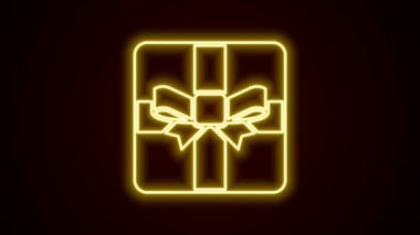 Parlayan neon hattı hediye kutusu simgesi siyah arkaplanda izole edildi. Sevgililer Günü. 4K Video hareketli grafik canlandırması.