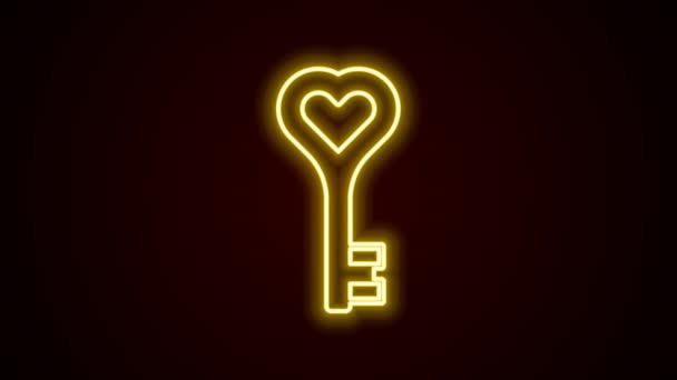 Glowing Neon Line Key Heart Shape Icon Isolated Black Background — Wideo stockowe