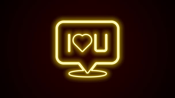 Glowing Neon Line Speech Bubble Text Love You Icon Isolated — Stock Video
