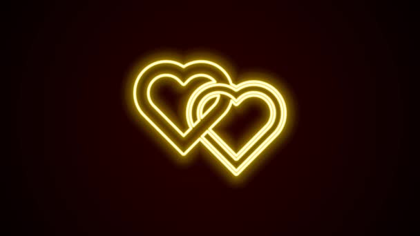 Leuchtende Leuchtschrift Two Linked Hearts Symbol Isoliert Auf Schwarzem Hintergrund — Stockvideo