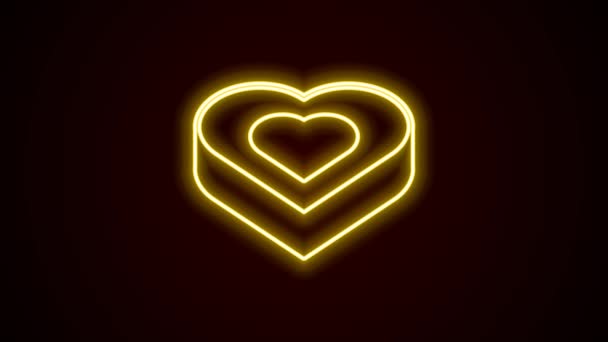 Świecące Neon Linii Cukierki Kształcie Serca Ikona Pudełka Izolowane Czarnym — Wideo stockowe