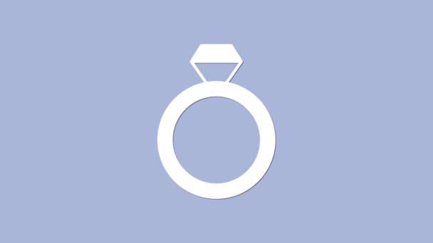 Anéis Casamento Branco Ícone Isolado Fundo Roxo Sinal Jóias Noivo — Vídeo de Stock