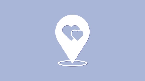 White Map Pointer Heart Icon Isolated Purple Background Valentines Day — Stock Video